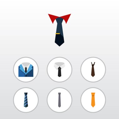 Düz simgesi kravat kümesi Cravat, takım elbise, kravat ve diğer vektör nesneleri. Ayrıca takım, yaka, gömlek öğeleri içerir.