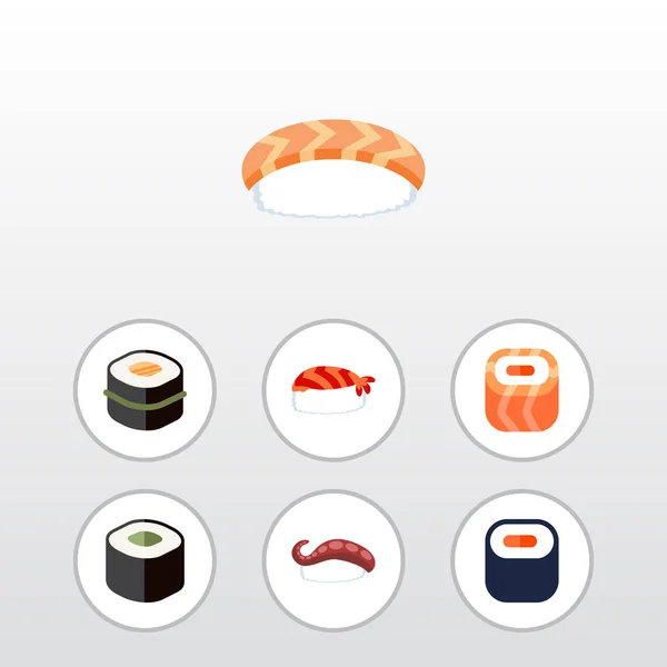 Επίπεδη Icon σούσι σύνολο Oriental, Sashimi, Maki και άλλα διανυσματικά αντικειμένα. Επίσης περιλαμβάνει σούσι, Gourmet, τρώγοντας στοιχεία. — Διανυσματικό Αρχείο