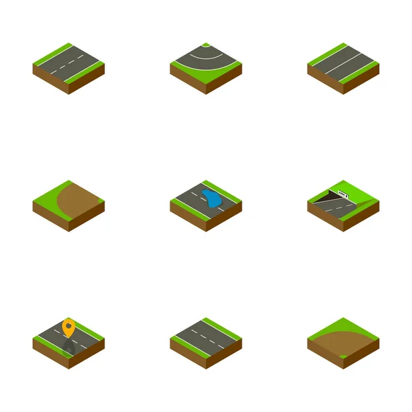 Isometric Way Set of Sand, Navigation, Road Vector Objects (em inglês). Também inclui localização, metrô, elementos de betume . —  Vetores de Stock