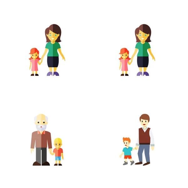Flat ikonen släktingar uppsättning pojkar, dotter, barnbarn vektorobjekt. Innehåller också Son, män, mor element. — Stock vektor