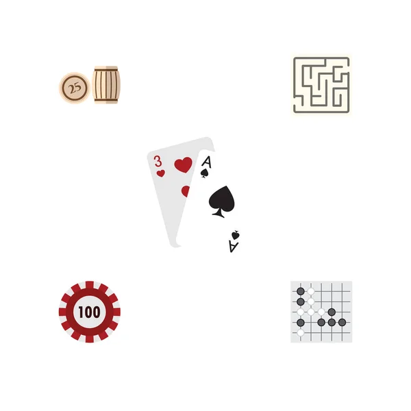 平面图标娱乐集五子棋、彩票、Ace 等矢量对象。还包括 Alphago, 乐透, 扑克元素. — 图库矢量图片