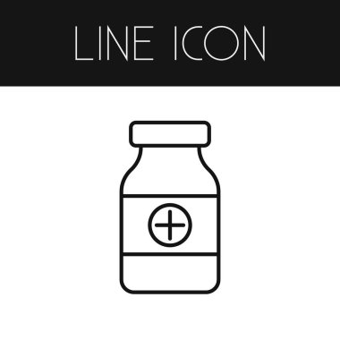 İzole hapları anahat. Uyuşturucu şişe vektör öğesi uyuşturucu, şişe, hap tasarım konsepti için kullanılabilir.