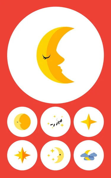 Flat Icon Bedtime Set Of Midnight, Lunar, Nighttime And Other Vector Objects. Also Includes Midnight, Cloud, Moon Elements. — Stock Vector