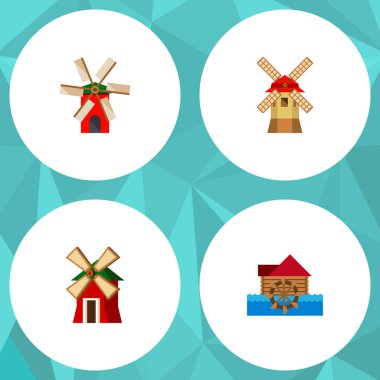 Rüzgar enerjisi, ekoloji, tekerlek ve diğer vektör nesneleri simge düz enerji seti. Ayrıca yel değirmeni, ekoloji, pervane öğeleri içerir.