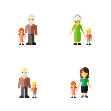 Simge düz insanlar koymak torunu, büyükbaba, büyükanne vektör nesneleri. Ayrıca oğlu, büyükbaba, torunu öğeleri içerir.