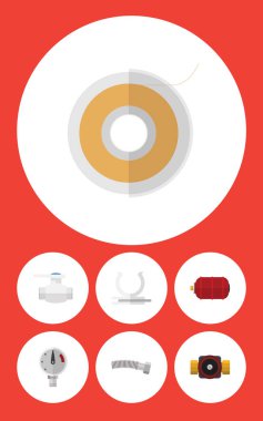 Simge düz boru hattı kümesi flanş, konteyner, oluklu boru ve diğer vektör nesneleri. Ayrıca sıhhi tesisat, teflon, teyp öğeleri içerir.