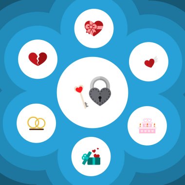 Simge düz tutku kilit, nişan, ruh ve diğer vektör nesnelerini ayarlayın. Ayrıca kalp, Hediyelik, düğün öğeleri içerir.