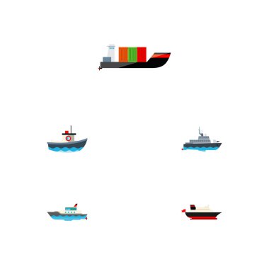 Simge düz tekne kargo, yat, taşıma ve diğer vektör nesnelerini ayarlayın. Ayrıca gemi, taşıma, kargo öğeleri içerir.