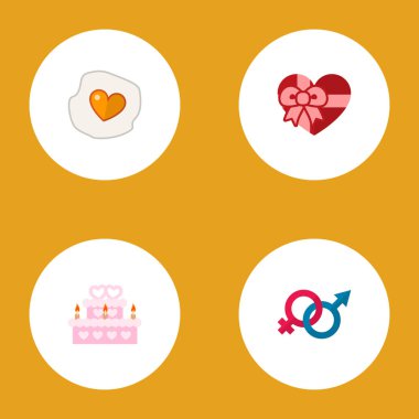 Simge düz kalp kümesi cinsiyet işaretler, sahanda yumurta, düğün pastası ve diğer vektör nesneleri. Ayrıca kalp, şerit, cinsellik unsurları içerir.