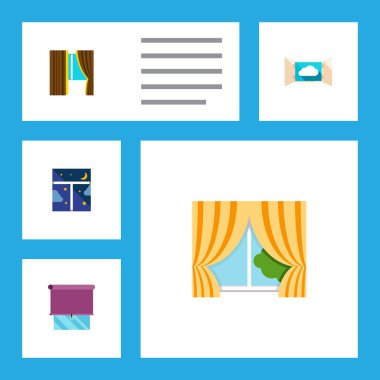 Simge düz kare kare, balkon, perde ve diğer vektör nesnelerini ayarlayın. Ayrıca pencere, çerçeve, cam öğeleri içerir.