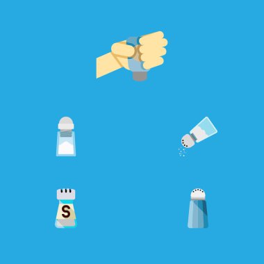 Simge düz tuz Tuzluk, sodyum, dökün ve diğer vektör nesneleri kümesi. Ayrıca tuz, Tuzluk, sodyum öğeleri içerir.