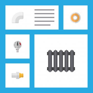 Simge düz boru hattı kümesi radyatör, drenaj, teflon bant ve diğer vektör nesneleri. Ayrıca boru, termostat, ölçek içeren öğeleri.