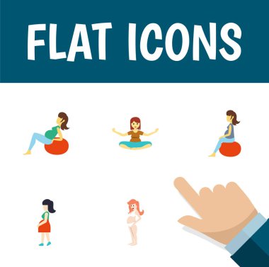 Hamile kadın, spor, yoga ve diğer vektör nesneleri simge düz hamile kümesi. Ayrıca hamile, içerir kadın, fitness elemanları.