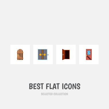 Simge düz yaklaşım Asansör, çerçeve, giriş ve diğer vektör nesneleri kümesi. Ayrıca kapı, çıkış, giriş öğeleri içerir.