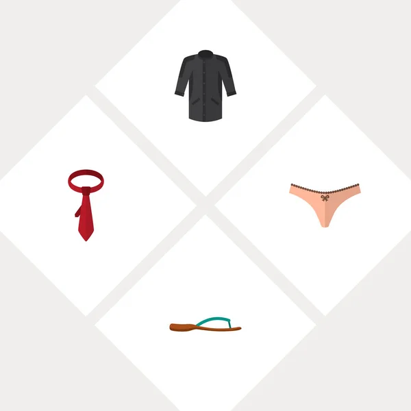 Icono conjunto de ropa plana de kimono, chancla, bragas y otros objetos de vectores. También incluye cravat, lencería, elementos de ropa . — Vector de stock