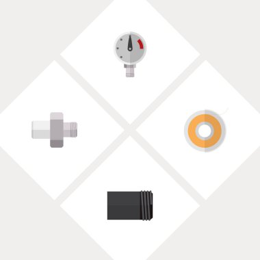 Simgesi düz sıhhi Manometre, sanayi, teflon bant ve diğer vektör nesneleri kümesi. Ayrıca boru, su, içerir ölçekli öğeleri.