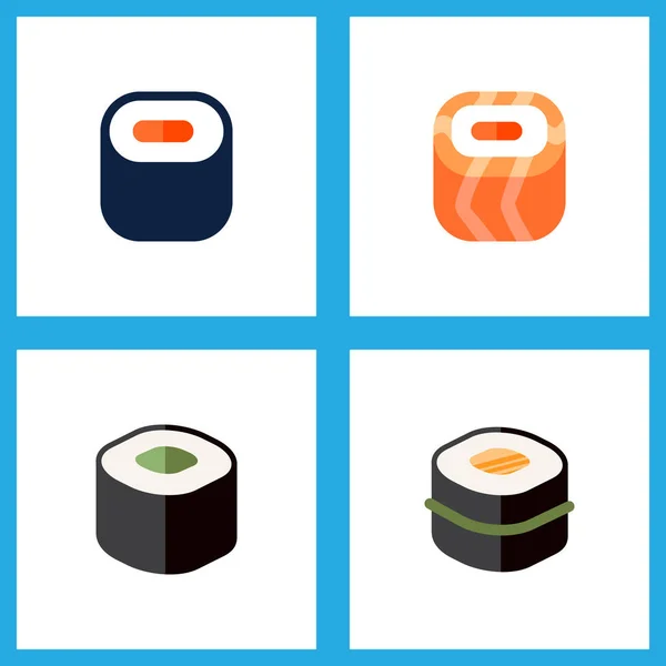 Symbol flache Maki-Set von Gourmet, japanischem Essen, orientalischen und anderen Vektorobjekten. umfasst auch Sushi, Meeresfrüchte, Semmelelemente. — Stockvektor