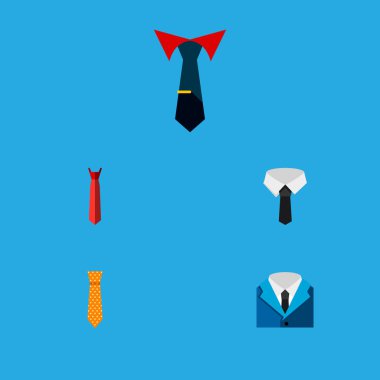 Simge düz kravat kravat, gömlek, kravat ve diğer vektör nesneleri küme. Ayrıca kravat, kravat, yaka içerir öğeleri.