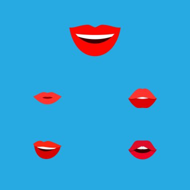 Simge düz ağız kümesi dudaklar, pomad, gülümseme ve diğer vektör nesneleri. Ayrıca dudak, ağız, içerir pomad öğeleri.