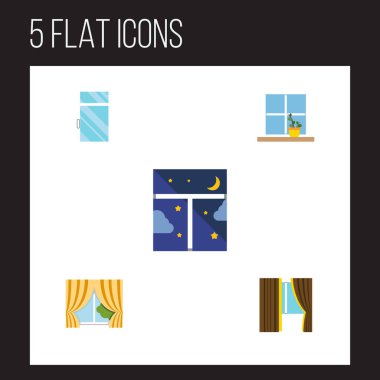 Simge düz kare saksı, temiz, cam çerçeve ve diğer vektör nesneleri kümesi. Ayrıca pencere, temiz, perde öğelerini içerir.