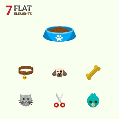 Simge düz evcil hayvan kuş, kemik, kitty gıda ve diğer vektör nesnelerini ayarlayın. Ayrıca yiyecek, köpek, kedi öğeleri içerir.