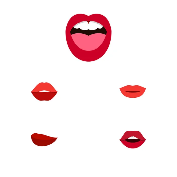 Ícone lábios planos conjunto de beijo, dentes, batom e outros objetos vetoriais. Também inclui rouge, maquiagem, elementos de beijo . —  Vetores de Stock