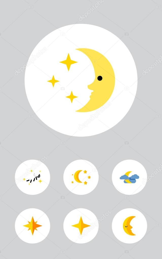 Icon flat midnight set of nighttime, midnight, twilight and other vector objects. Also includes star, moon, sky elements.