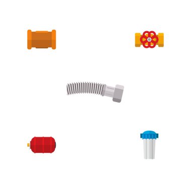 Su deposu, flanş, dökme demir ve diğer vektör nesneleri simge düz boru hattı seti. Ayrıca su, kanal, kapsayıcı öğeler içerir.