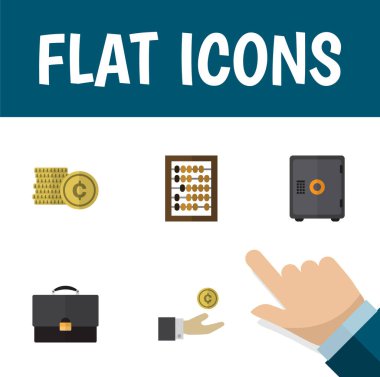 Simge düz gelen evrak, güvenli, abaküs ve diğer vektör nesneleri ayarlayın. Ayrıca madeni para, abaküs, para öğeleri içerir.