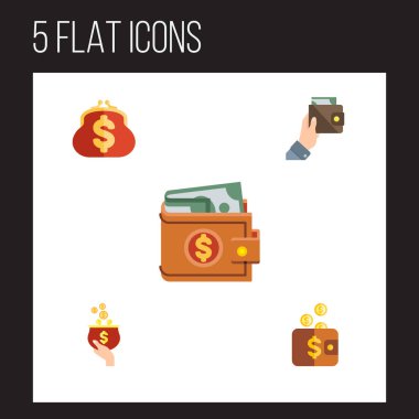 Simge düz çanta para birimi, cüzdan, çanta ve diğer vektör nesnelerini ayarlayın. Ayrıca para, cüzdan, para birimi öğeleri içerir.