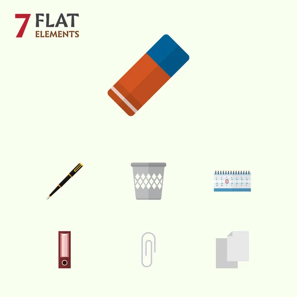 Icono conjunto de herramientas planas de objetos en blanco, clip, bin y otros objetos vectoriales. También incluye archivo, clip, elementos de la pluma . — Archivo Imágenes Vectoriales