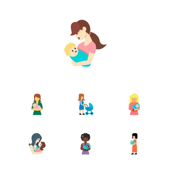 Ikonen platt mam uppsättning kvinna, förälder, barn och andra objekt. Även mamma, baby, kvinna element. — Stockfoto