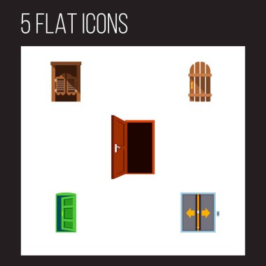 Simge düz yaklaşım seti kapısı, ahşap, Batı'nın yaklaşımı ve diğer vektör nesnelerine. Ayrıca kapı, ahşap, çerçeve öğeleri içerir.