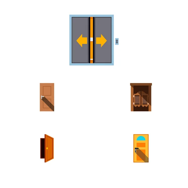 Icône porte plate ensemble d'entrée, porte, ascenseur et autres objets vectoriels. Comprend également porte, sortie, éléments d'entrée . — Image vectorielle