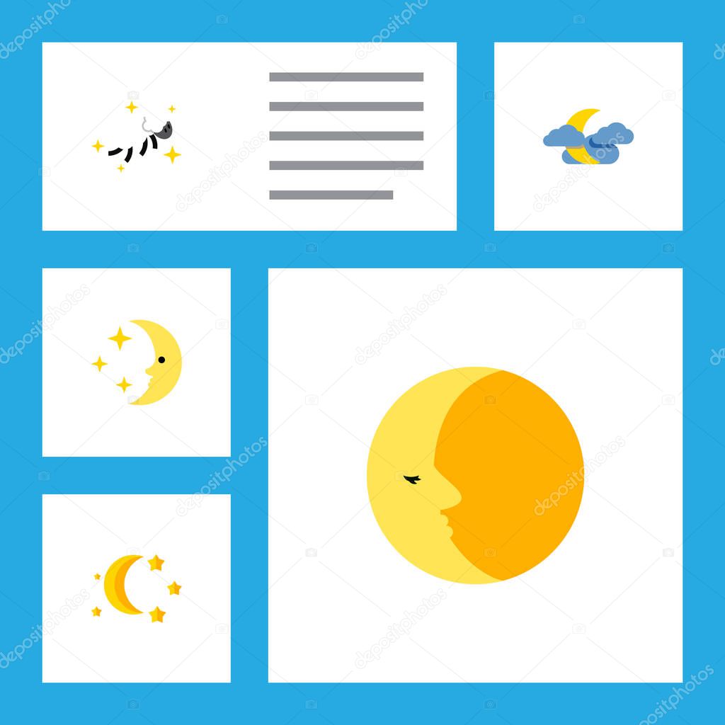 Icon flat night set of moon, nighttime, midnight and other vector objects. Also includes moon, star, nighttime elements.