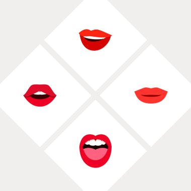 Öpücük, diş, gülümseme ve diğer vektör nesneleri simge düz dudaklar seti. Ayrıca dudakları, pomad, ağız öğeleri içerir.