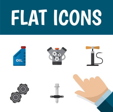 Simge düz hizmet pompa hava, motoru, kasnak ve diğer vektör nesneleri kümesi. Ayrıca araba, sessiz, pompa unsurları içerir.