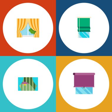 Simge düz çerçeve kümesi cam, perde, balkon ve diğer vektör nesneleri. Ayrıca perde, pencere, çerçeve öğeleri içerir.