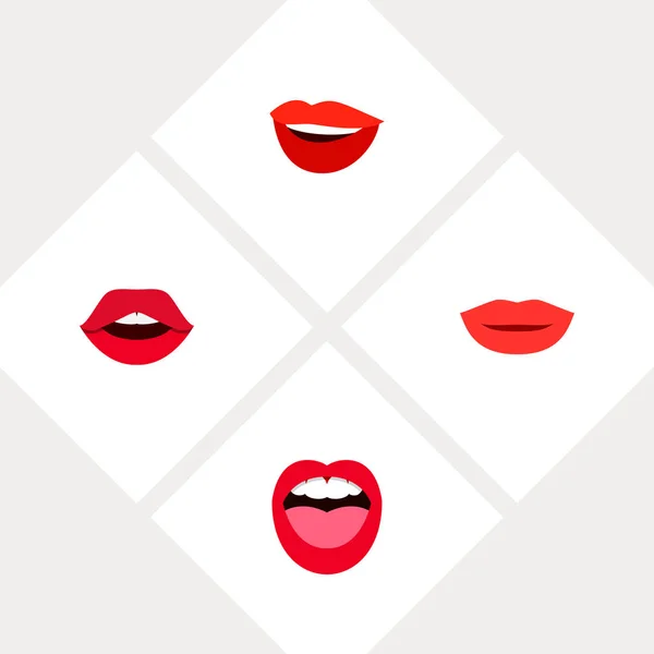 Icono de labios planos conjunto de beso, dientes, sonrisa y otros objetos de vectores. También incluye labios, pomada, elementos bucales . — Vector de stock