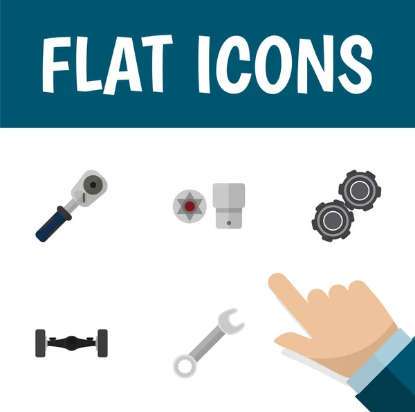 Icon flat service set of wrench, spherical joint, automobile axis and other vector objects. Also includes suspension, spanner, key elements. — Stock Vector