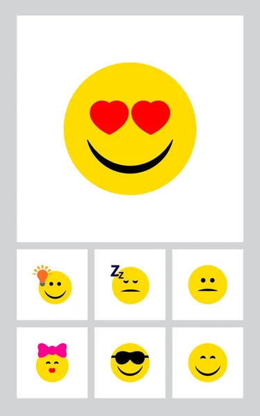 Икона плоских эмодзи с набором поцелуев, сердечных глаз, радости и других векторных объектов. Также включает в себя улыбку, лицо, счастливые элементы . — стоковый вектор