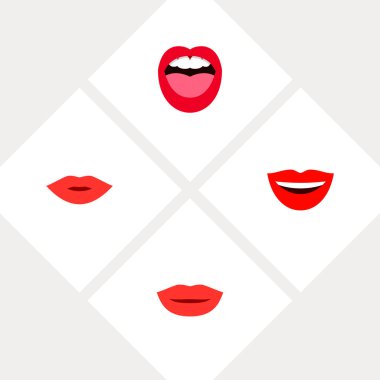 Simge düz ağız kümesi dudaklar, gülmek, öpücük ve diğer nesneleri. Ayrıca dudakları, pomad, makyaj öğeleri içerir.
