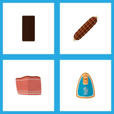 Simge düz gıda kümesi et, fileto, çikolata ve diğer nesneleri. Ayrıca içerir bar, fileto, besin öğeleri.