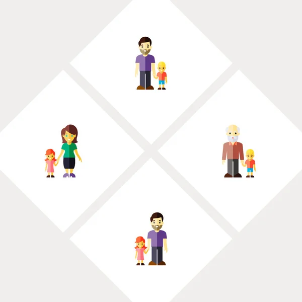 Ikonen platt släktingar uppsättning morfar, mor, dotter objekt. Innehåller även familj, dotter, far element. — Stockfoto