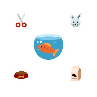 Simge düz evcil hayvan yeme, kutusu, makas ve diğer vektör nesnelerini besleme hound ayarlayın. Ayrıca balık, gıda, fishbowl öğeleri içerir.