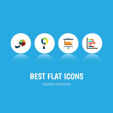 Simge düz grafik kümesi pasta çubuğu, kesimi, tuval ve diğer vektör nesneleri. Ayrıca pasta, diyagram, bar öğeleri içerir.