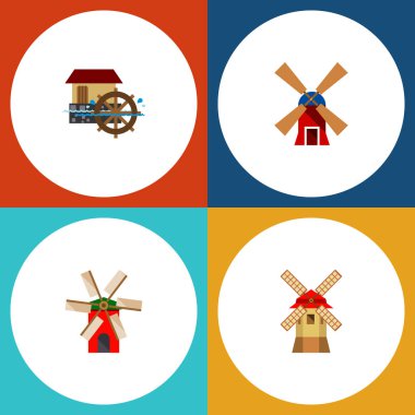 Simge düz enerji dizi watermill, pervane, kırsal ve diğer vektör nesneleri. Ayrıca yel değirmeni, ekoloji, pervane öğeleri içerir.