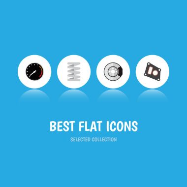 Simge düz bileşen hız göstergesi, Fren diski, araba bahar ve diğer vektör nesnelerini ayarlayın. Ayrıca araba, ambalaj, Bahar öğeleri içerir.