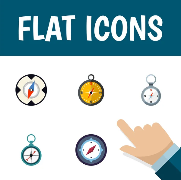 Icon flat orientation set of magnet navigator, measurement dividers, instrument and other vector objects. Also includes direction, dividers, magnet elements. — Stock Vector