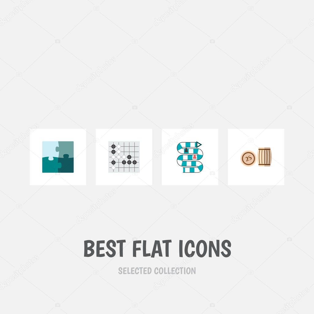 Icon flat entertainment set of puzzle, table game, renju and other vector objects. Also includes lotto, games, jigsaw elements.